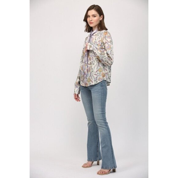 Floral Button Down Blouse with Piping Accent - Picture 10 of 14